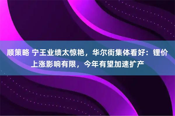顺策略 宁王业绩太惊艳，华尔街集体看好：锂价上涨影响有限，今年有望加速扩产